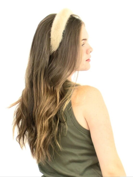 Surell Mink Headband, Gray, White, Tan Fur Blend, Super Soft, Easy Grip